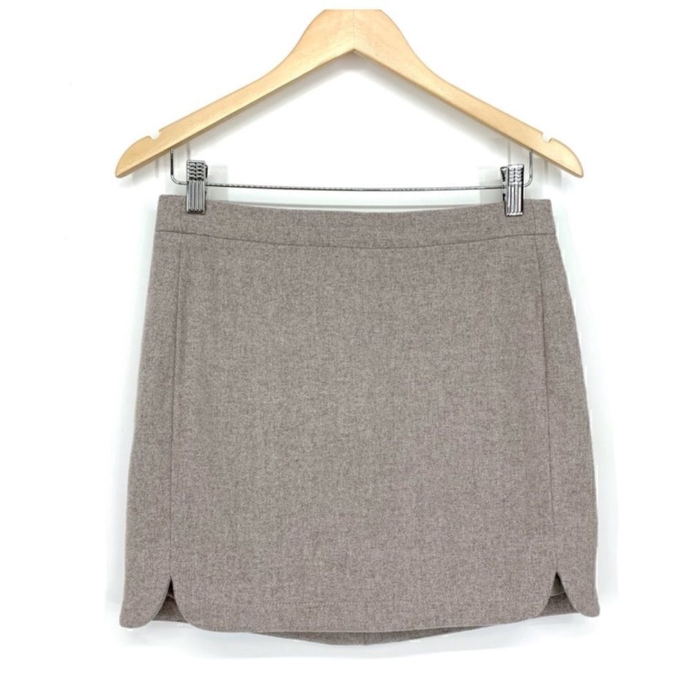 J. Crew Preppy Career Shirttail Wool Blend Mini Skirt In Stone Size 2